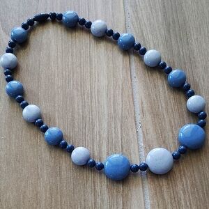 Shades Of Blue Lucite Beaded Necklace with Graduated Design